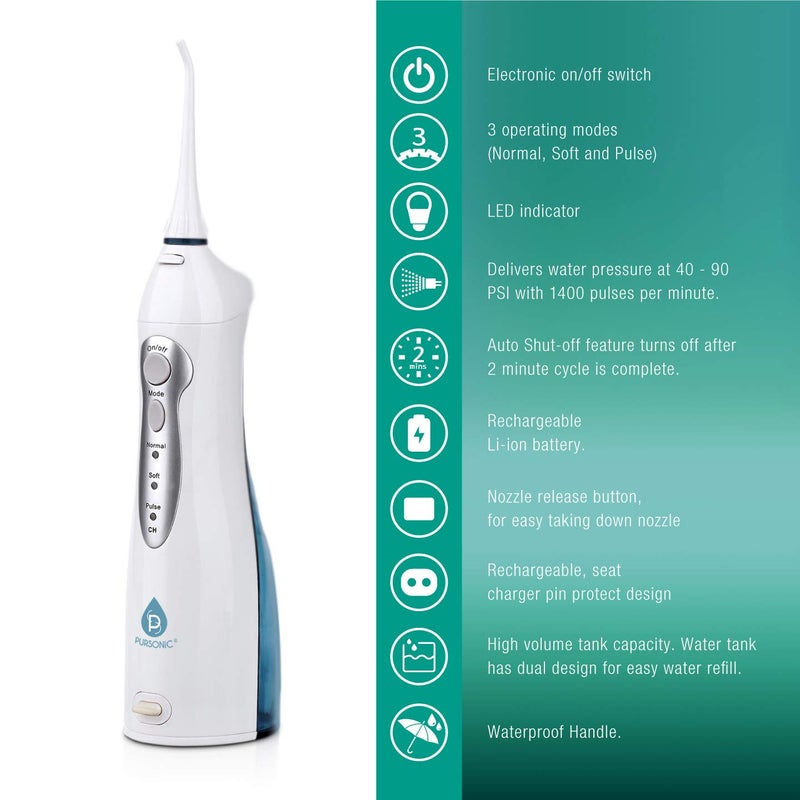 Pursonic USB Rechargeable Oral Irrigator Water Flosser, Helps Remove Plaque And Dilute Harmful Toxins. - Image 2